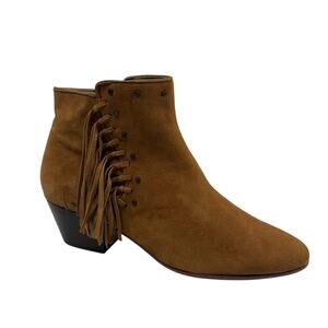 SAM EDELMAN | Rudie Brown Leather Fringe & Studded Ankle Booties 9m side zip